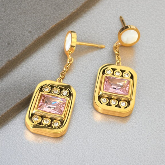 Pink AD Stone Drop Earrings