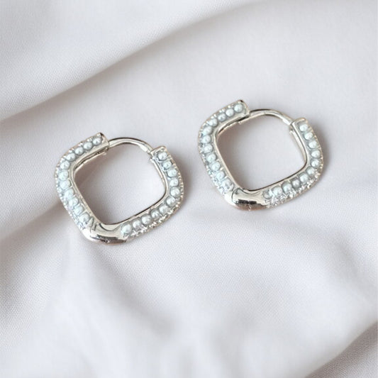 925 Silver Studded Pearl & AD Hoop Earrings