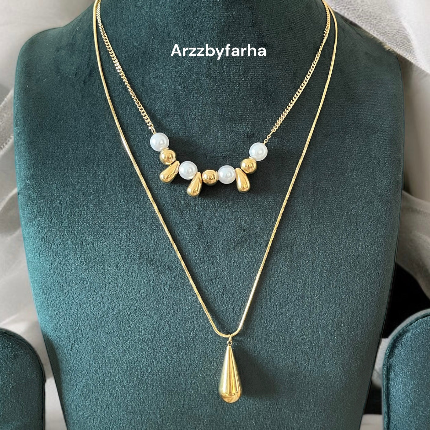 Double Layer Gold Pearl Drop Necklace