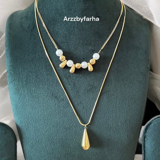 Double Layer Gold Pearl Drop Necklace