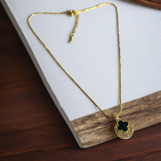 Double Pendant Black Clover Chain Necklace