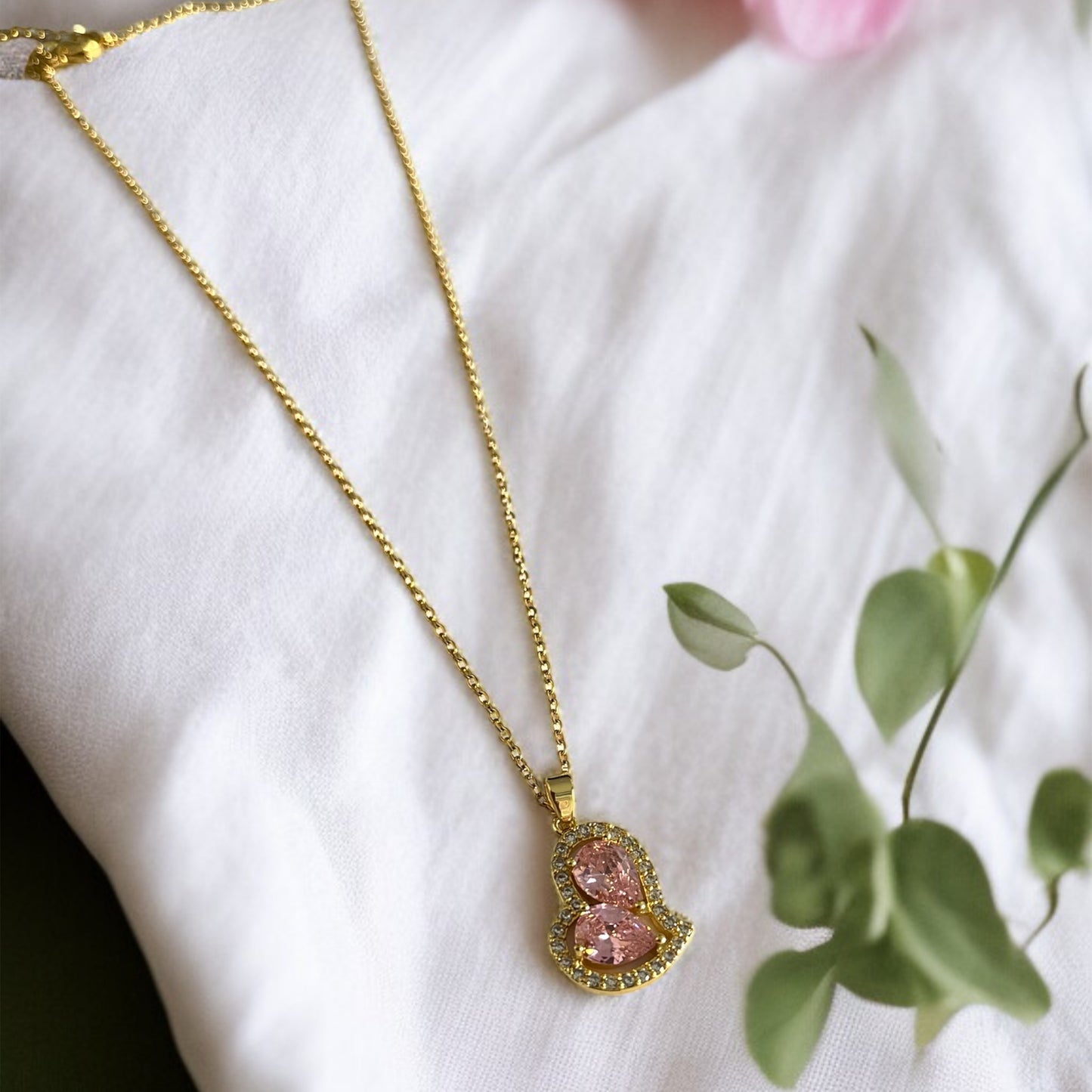 Pink Stone Heart Chain Necklace