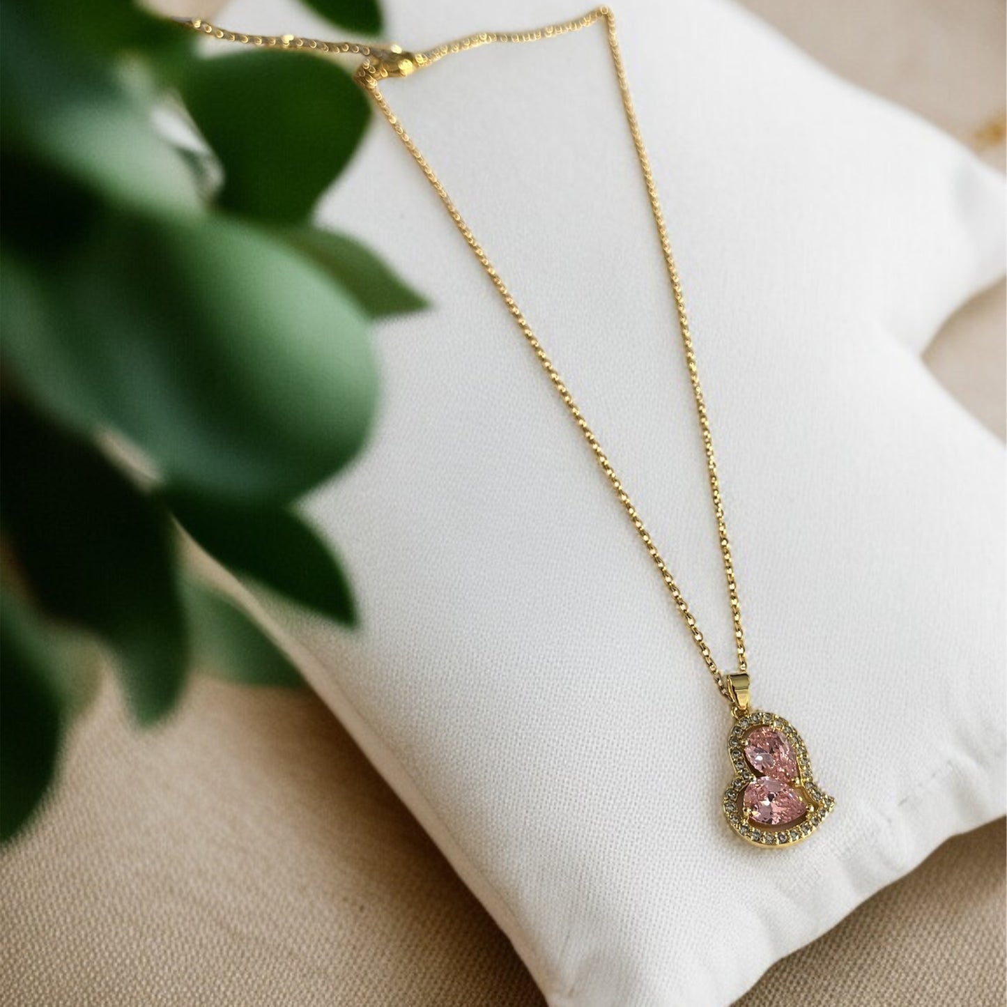 Pink Stone Heart Chain Necklace