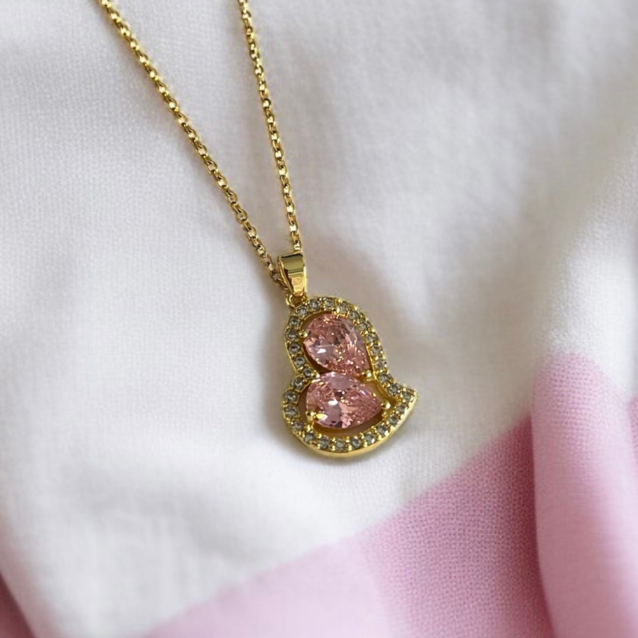 Pink Stone Heart Chain Necklace