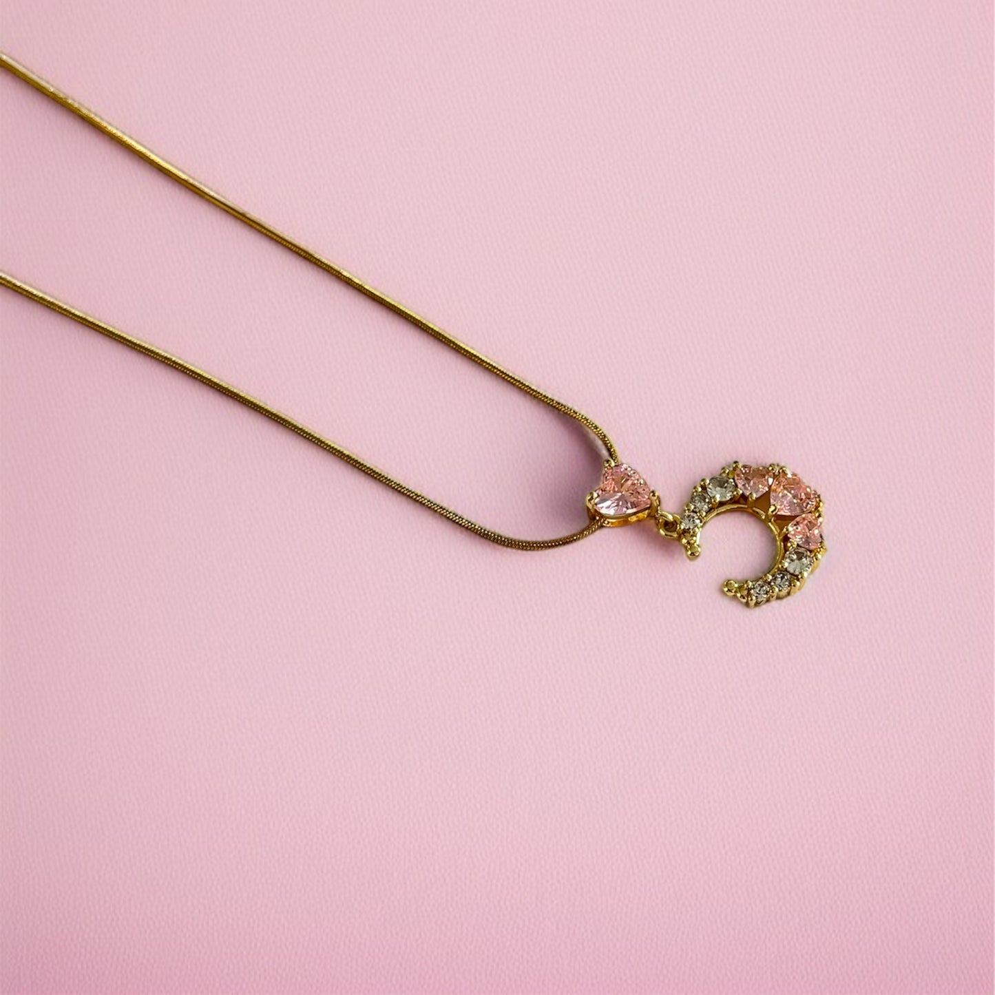 Pink Heart Stone Chain Necklace