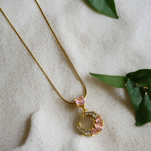 Pink Heart Stone Chain Necklace