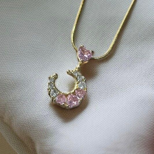 Pink Heart Stone Chain Necklace