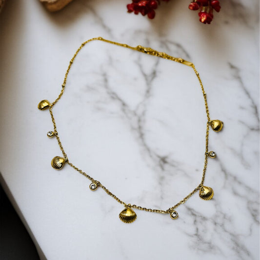White Stone Gold Shell Necklace