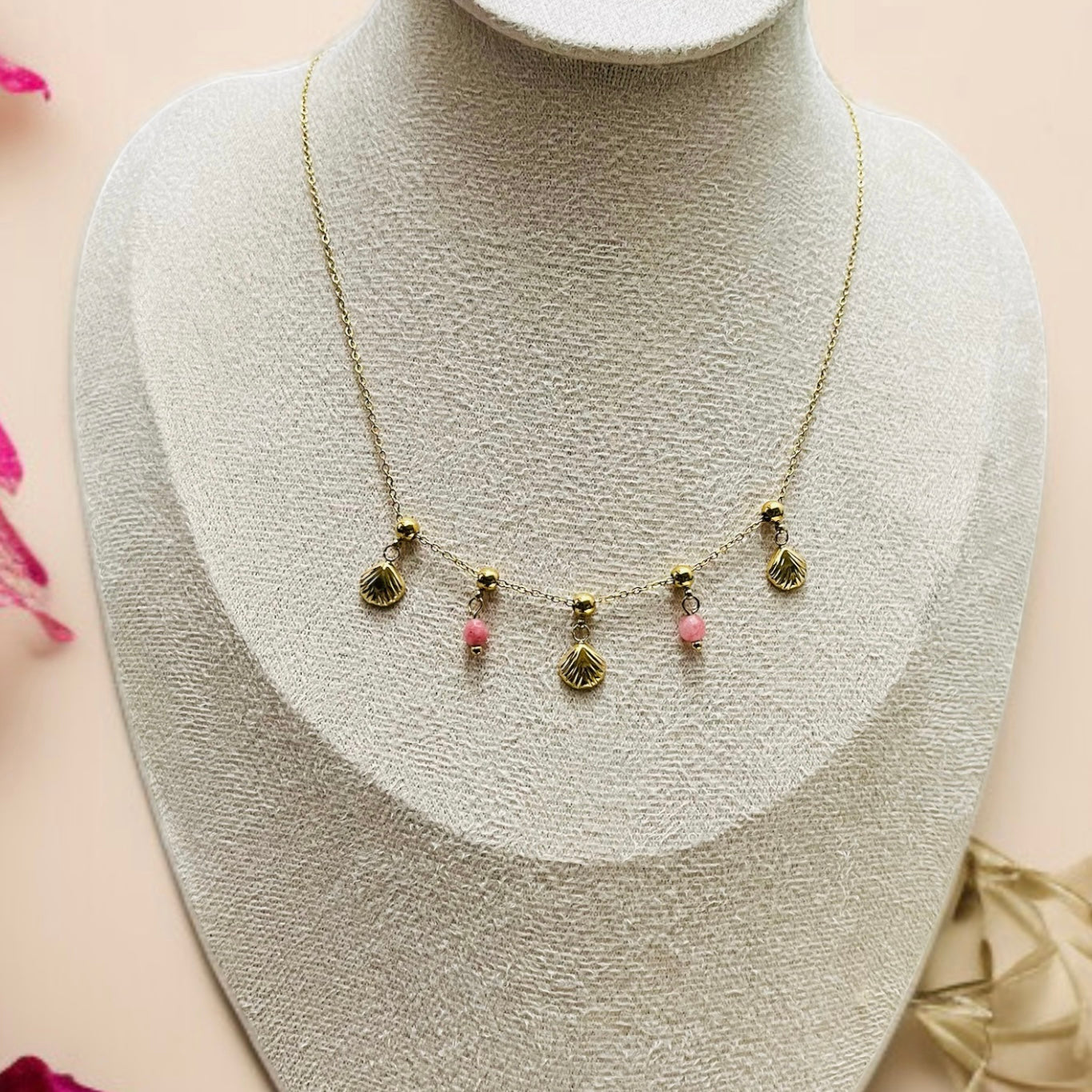Pink Beads Shell Necklace