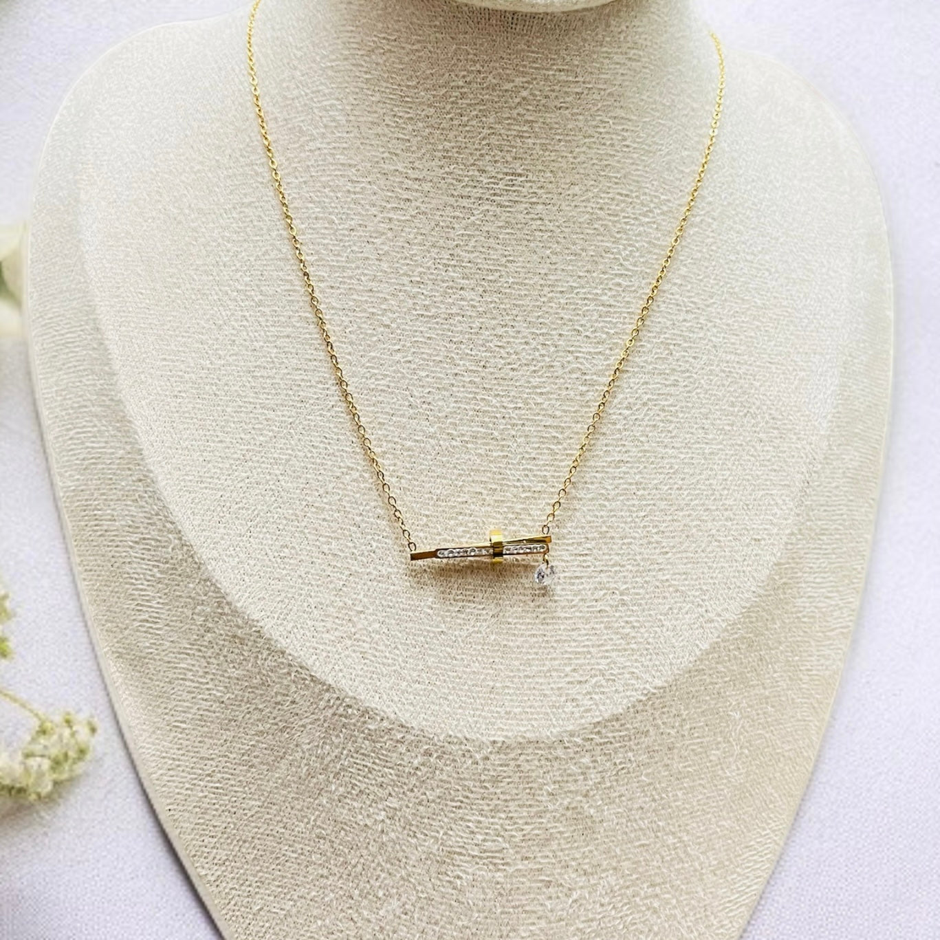 Gold AD Studded Pendant Necklace