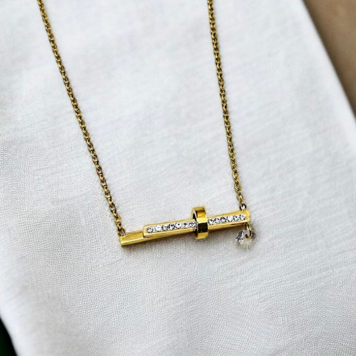 Gold AD Studded Pendant Necklace