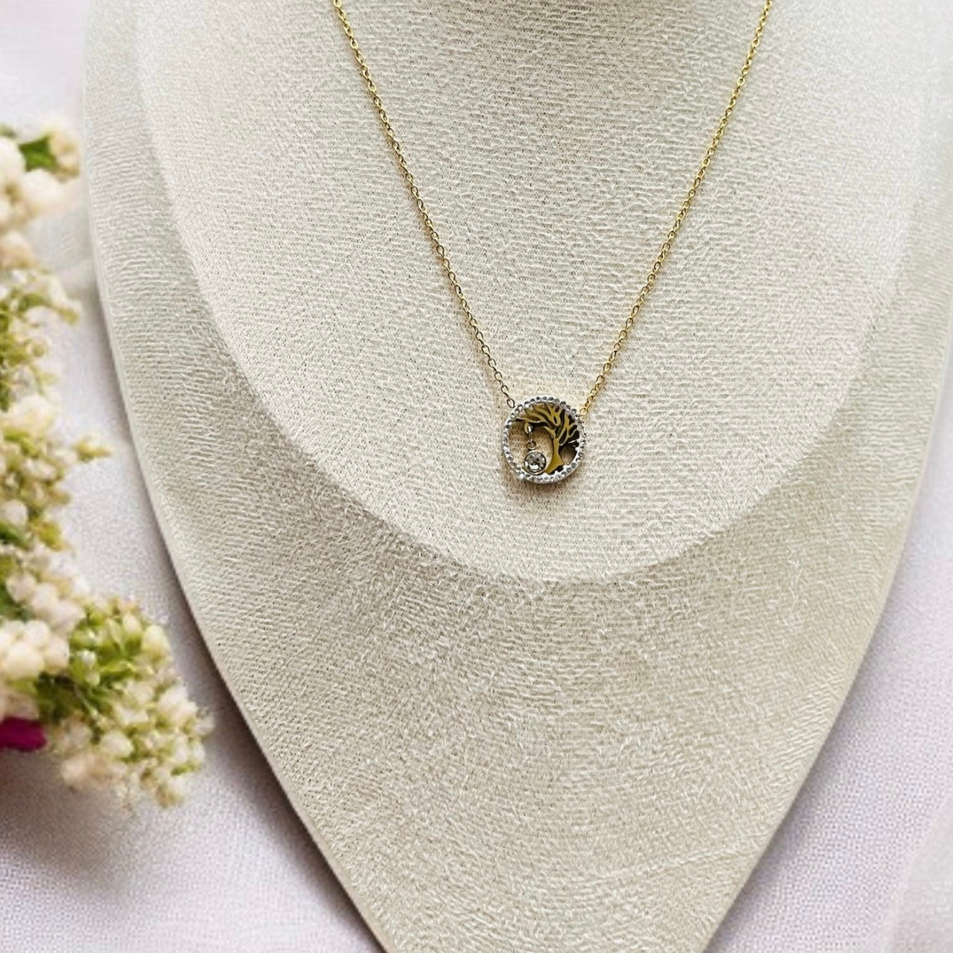 Dual Tone Tree Pendant Necklace