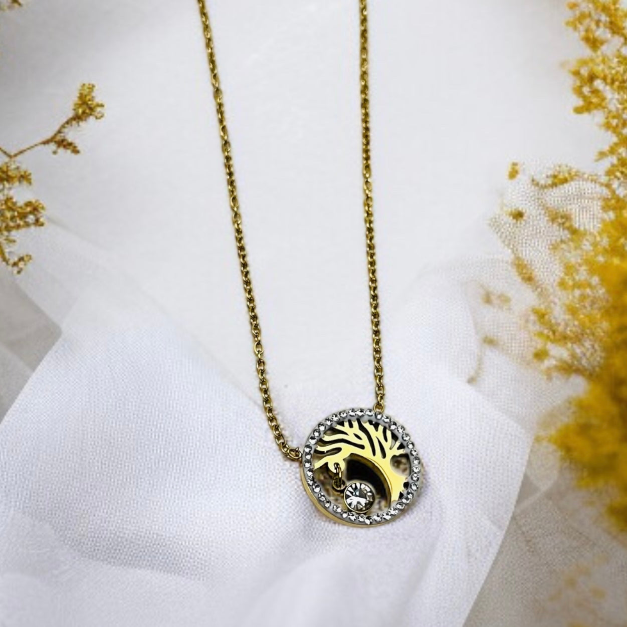 Dual Tone Tree Pendant Necklace