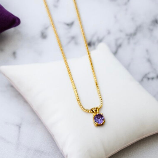 Purple Stone Chain Pendant Necklace