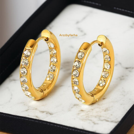 Gold AD Studded Hoop Earrings