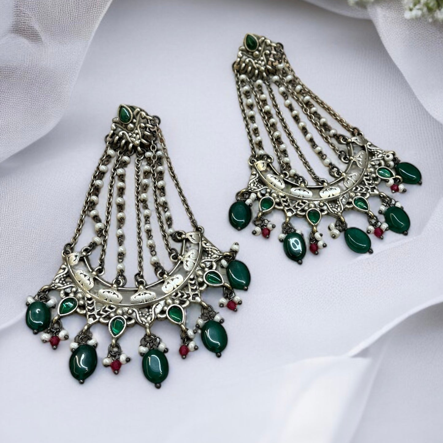 Green Beads Pasa Style Earrings