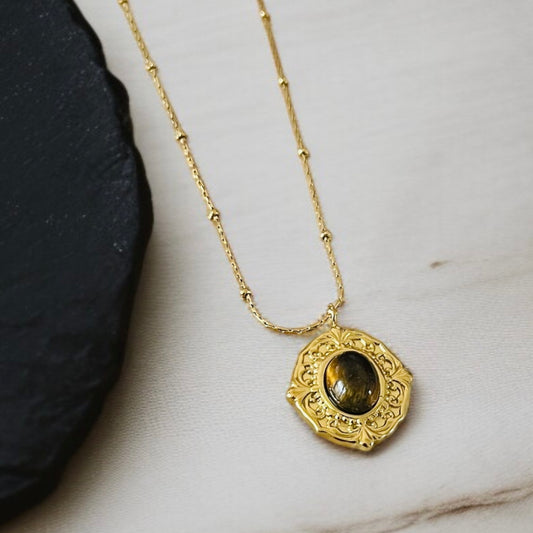 Tiger Stone Gold Pendant Necklace