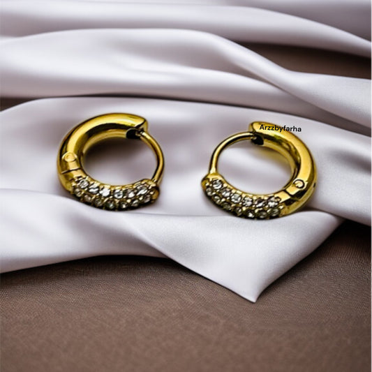 18k Gold AD Studded Tiny Hoop Earrings