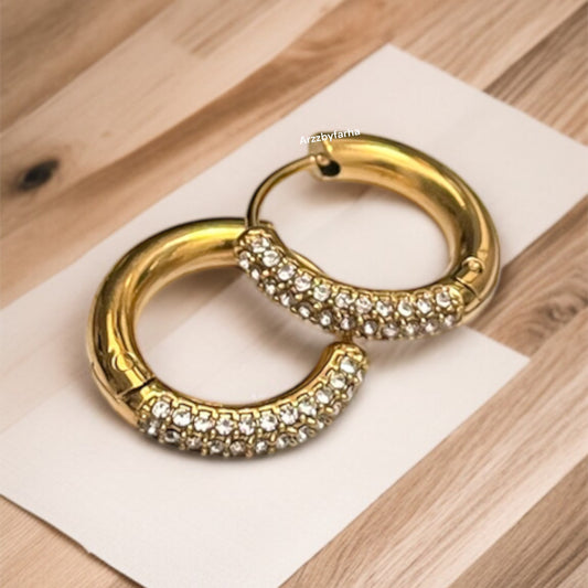 18k Gold AD Studded Small Hoop Earrings