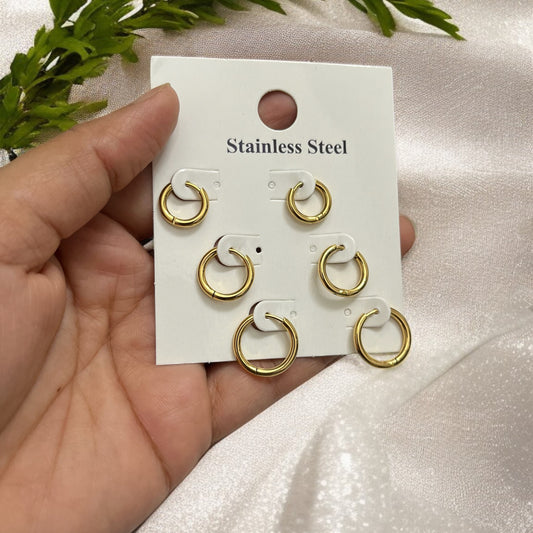 Set of 3 AD Studded Small Hoop Earrings
