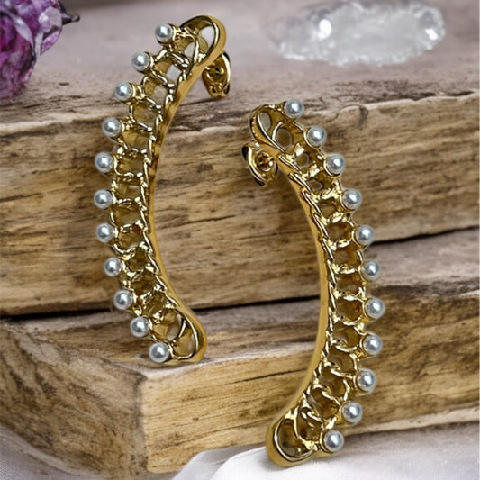 18k Gold PVD Pearl Bar Earrings