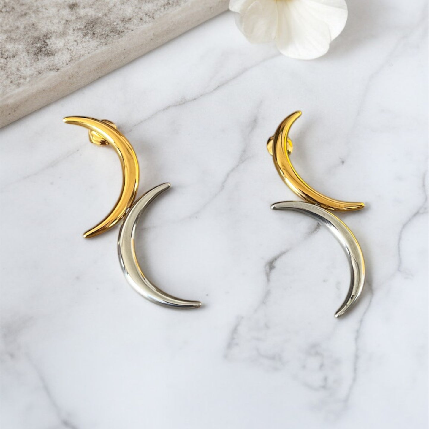 Dual Tone Crescent Earring
