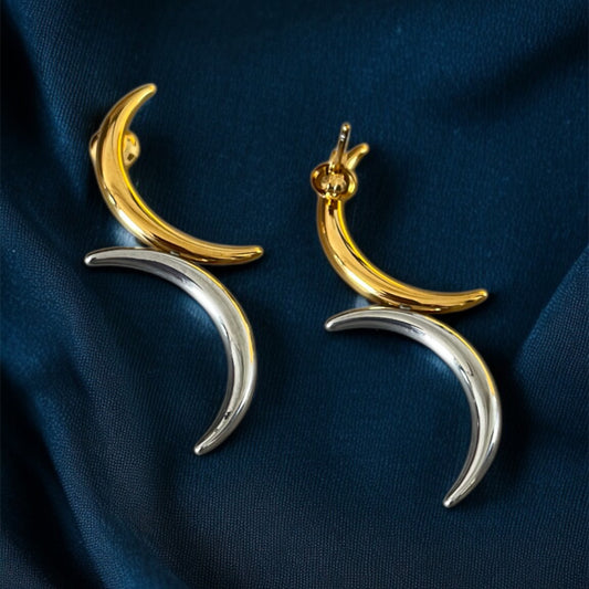 Dual Tone Crescent Earring