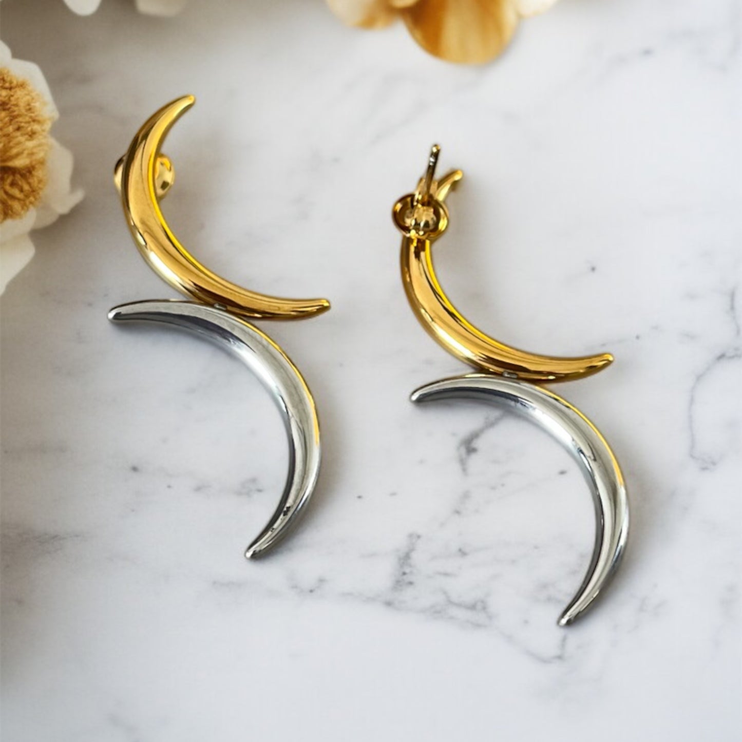 Dual Tone Crescent Earring
