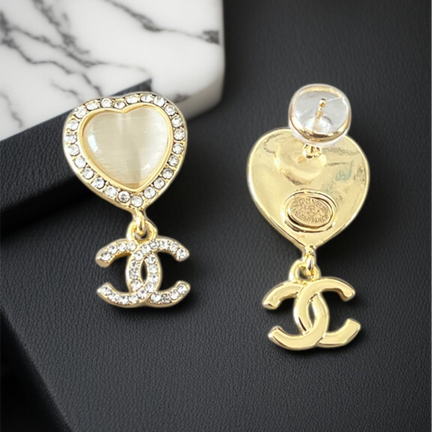 Brand Inspired Heart Drop Earring