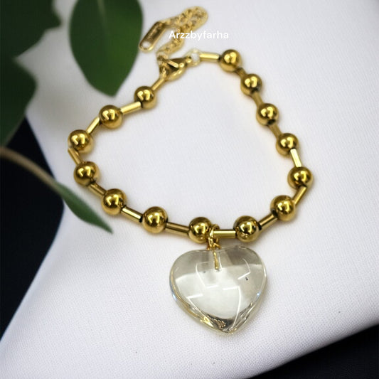 Crystal Heart with Gold Chain Bracelet
