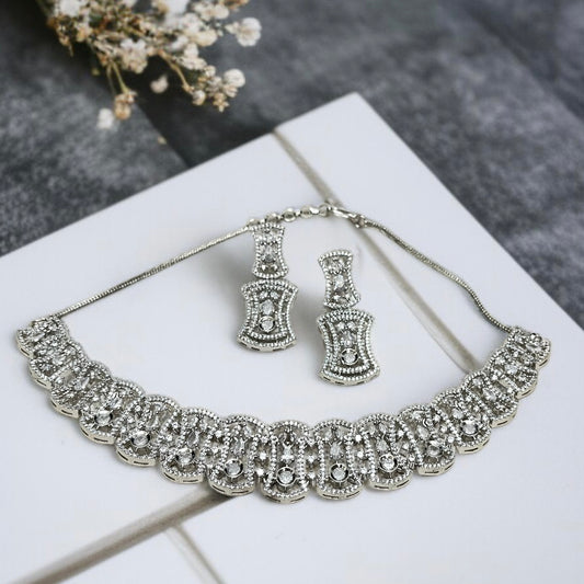 Silver Polish Zirconic Necklace Set