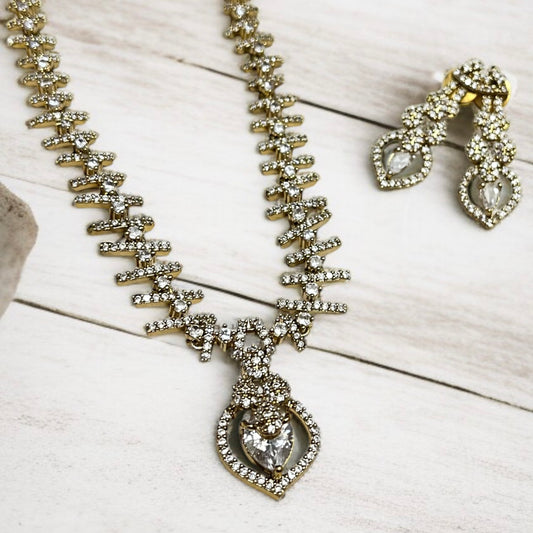 Gold Plated Crystal White Necklace Set