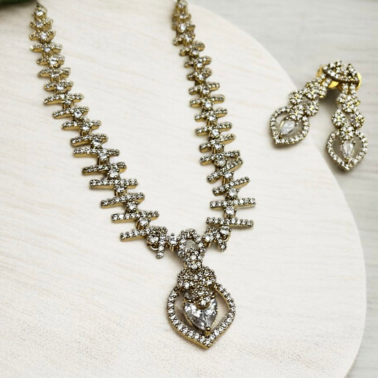 Gold Plated Crystal White Necklace Set