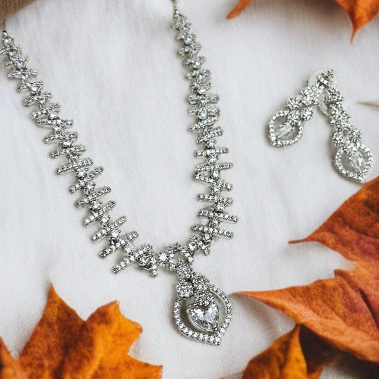 Silver Plated Crystal White Necklace Set