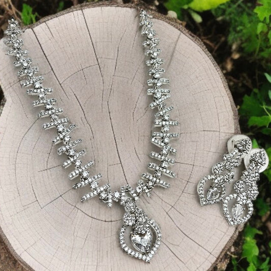 Silver Plated Crystal White Necklace Set