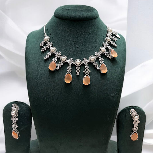 Peach & White Pearl Necklace Set