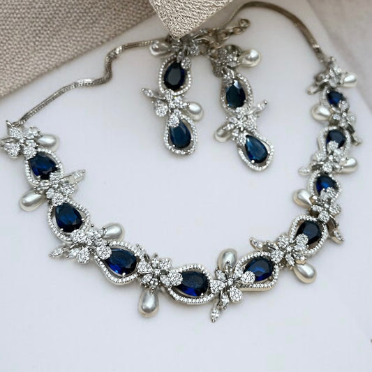 Blue Sapphire Pearl Necklace Set