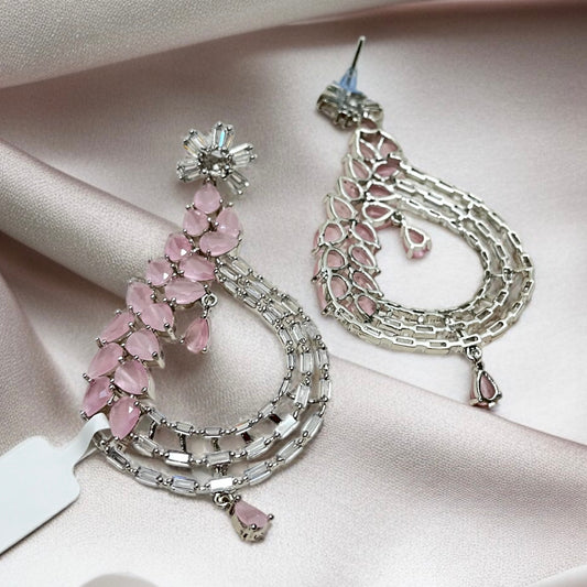 Silver Polish Pink AD Earring