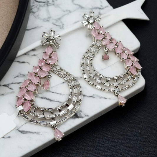 Silver Polish Pink AD Earring