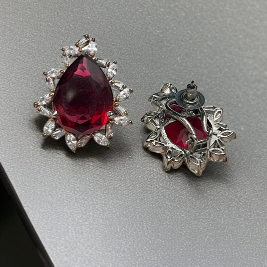 Maroon Red Stone Studs Earring