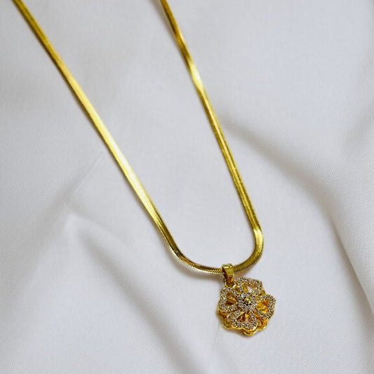 AD Studded Flower Chain Necklace