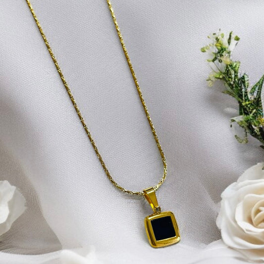 Black Square Pendant Gold Chain Necklace