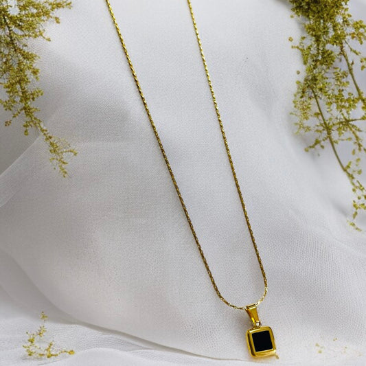 Black Square Pendant Gold Chain Necklace