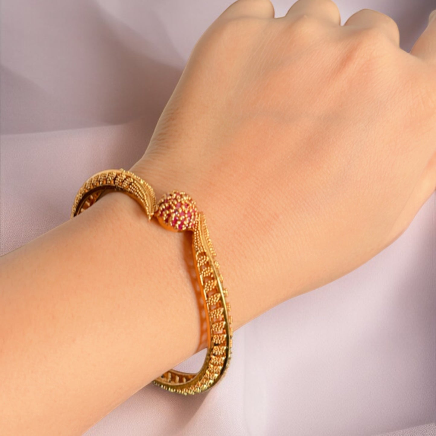 Brass Gold Ruby Pink Bangle Bracelet