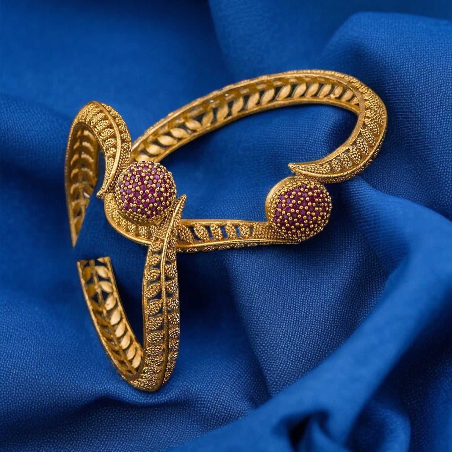 Brass Gold Ruby Pink Bangle Bracelet