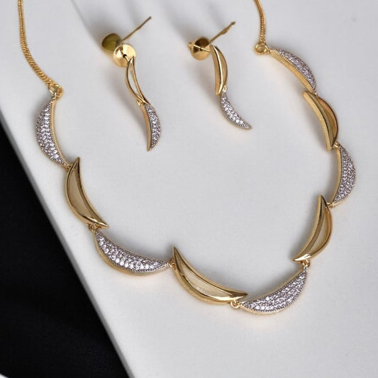 Gold & White Crescent Necklace Set