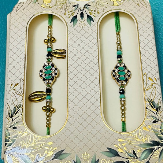 AD & Gold Cowrie Bhaiya Bhabhi Rakhi