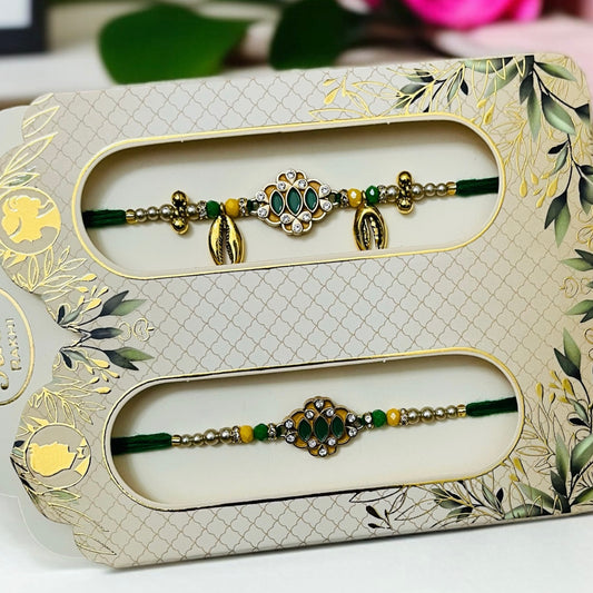 AD & Gold Cowrie Bhaiya Bhabhi Rakhi