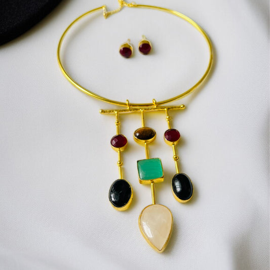 Multicolor Stone Hasli Necklace Set