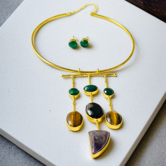 Multicolor Stone Hasli Necklace Set